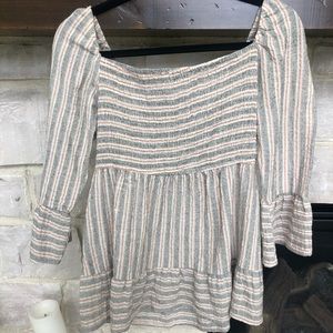 Altar’d State Grey Striped Straight Neckline Top